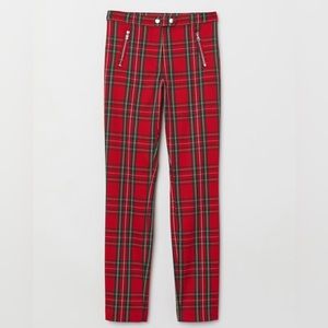 H&M Red Plaid Straight Leg Pants